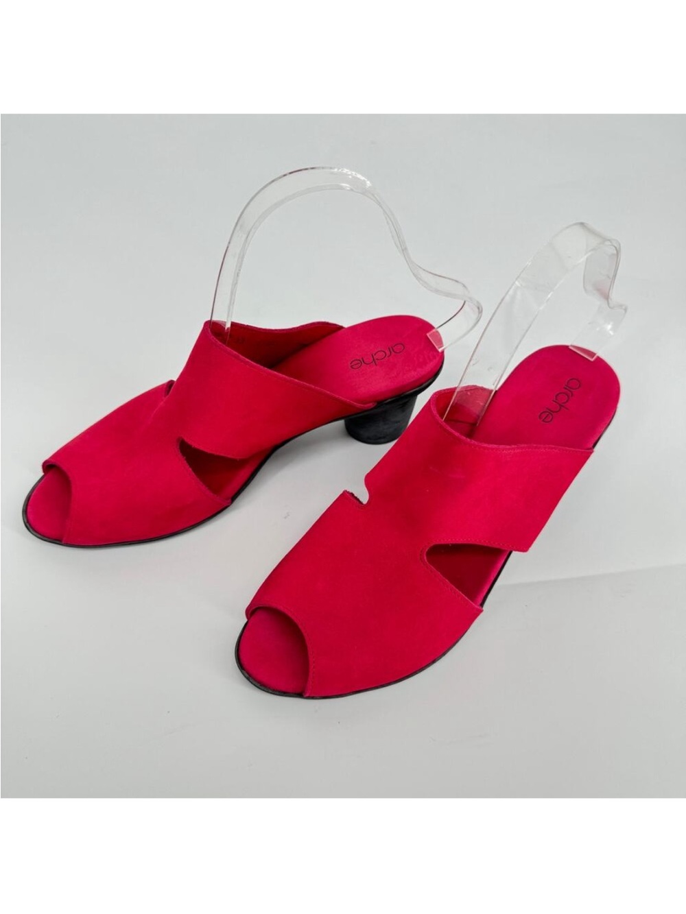Arche Nubuck Block Heels Slip-On Sandals Pink Rubber Heel Size 39 US 8.5